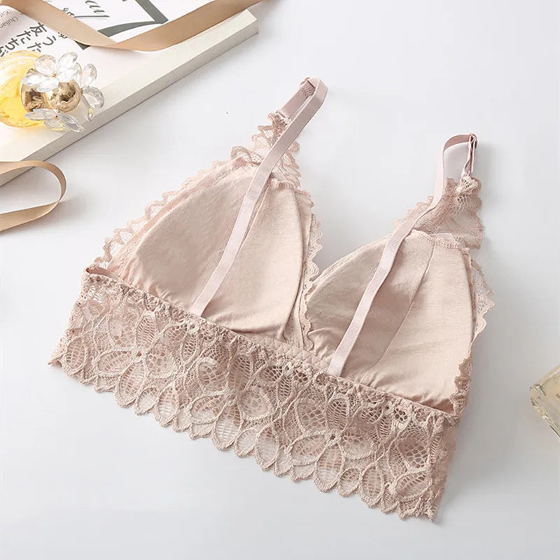 Lace Bralettes V-neck Non-wire Bras For Women Push-Up Bra Comfort Underwear Female Sexy Lingerie Padded Solid Color Brassiere