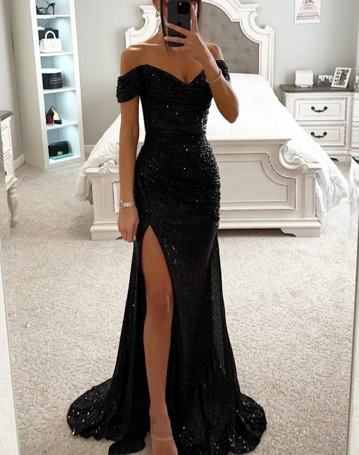 Sequin Long Dresses Women Sexy Off Shoulder Evening Dress Ladies Elegant Fashion Slash Neck Prom Female High Split Gown Vestidos