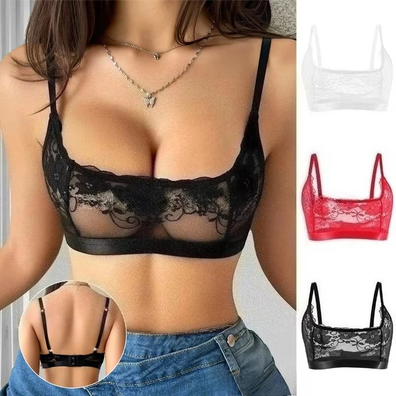 Women Lingerie Sheer Floral Lace Wire-Free No Pad Bra Underwear Adjustable Strap Unlined Brassiere Lingerie Elegant Women's Bras