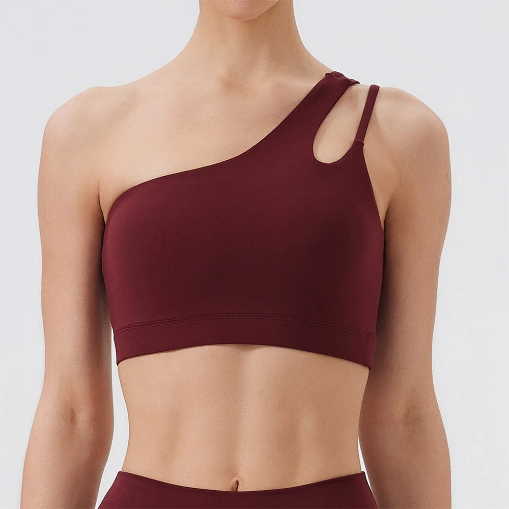 Women Sports Bra Push Up Fitness Bras One Shoulder Shockproof Yoga Bra Breathable Gym Yoga Running Bra Sexy Vest ﻿