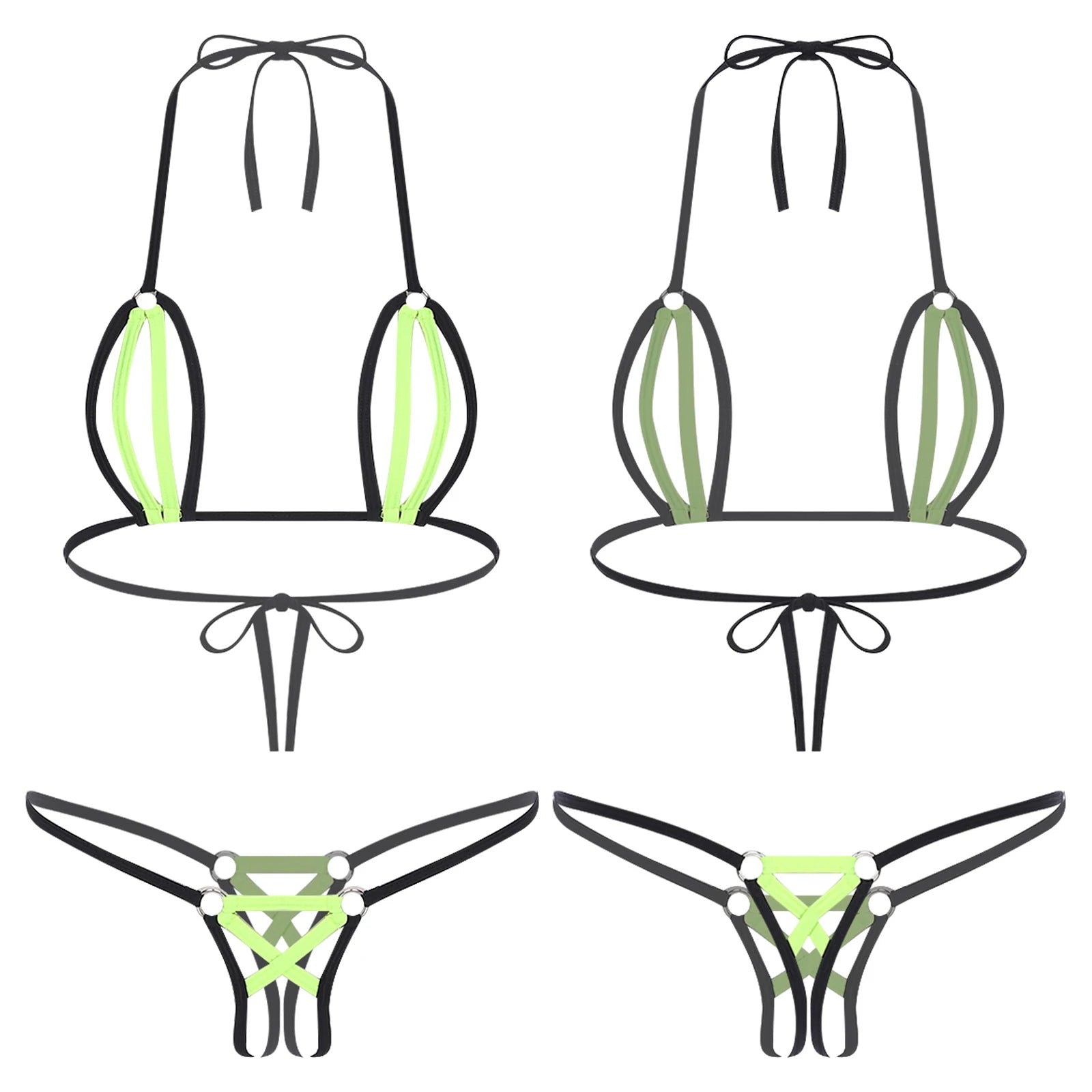 Womens Sexy Micro Bikini Swimsuit Lace-up Halter Bra Top with T-back Thong Lingerie Set Bathing Suit for Beach Night Pool Party
