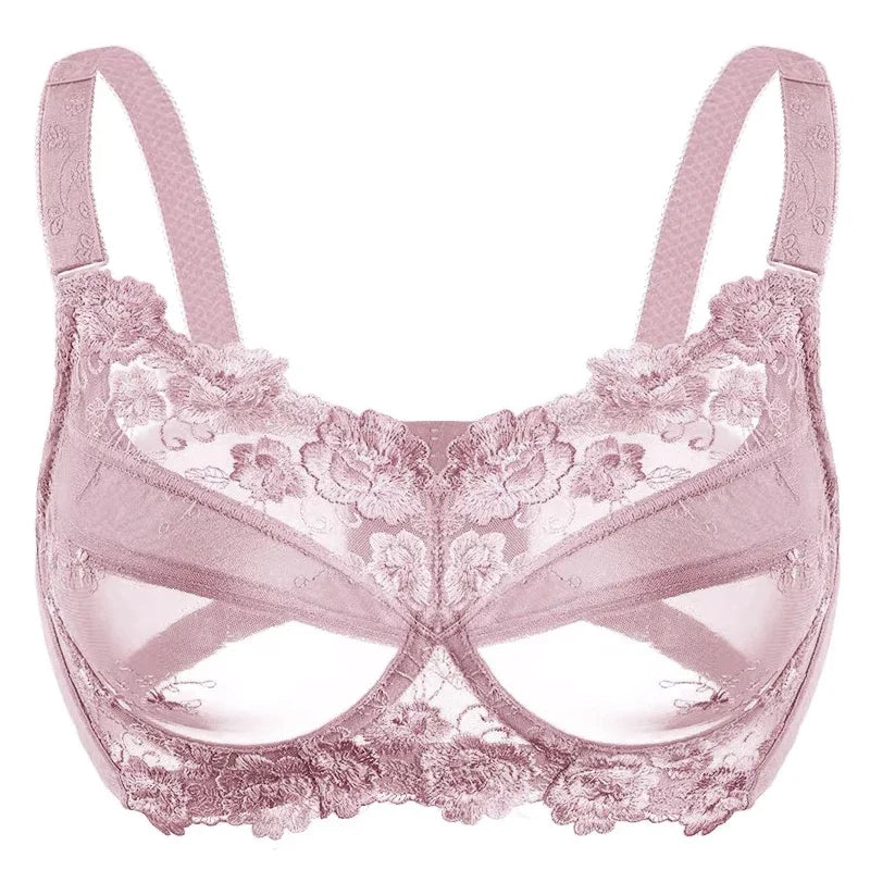 Women's Non-padded Full Coverage Underwire Minimizer Embroidered Bra 34 36 38 40 42 44 46 48 B C D E F G H