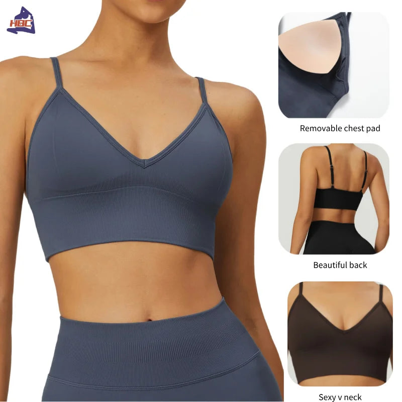 HBC Seamless Sports Bras for Women Fitness Yoga Bras With Removable Pads Adjustable Straps Gym Vest Top Bra Running Crop Top