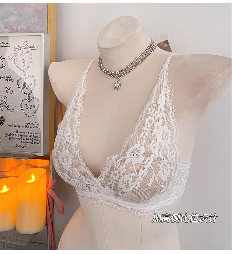 Lace Halter Backless Bra Push Up Small Bust Sexy Pure Desire Back Beauty Women Young Girl Fashion Intimates Underwear New Trend