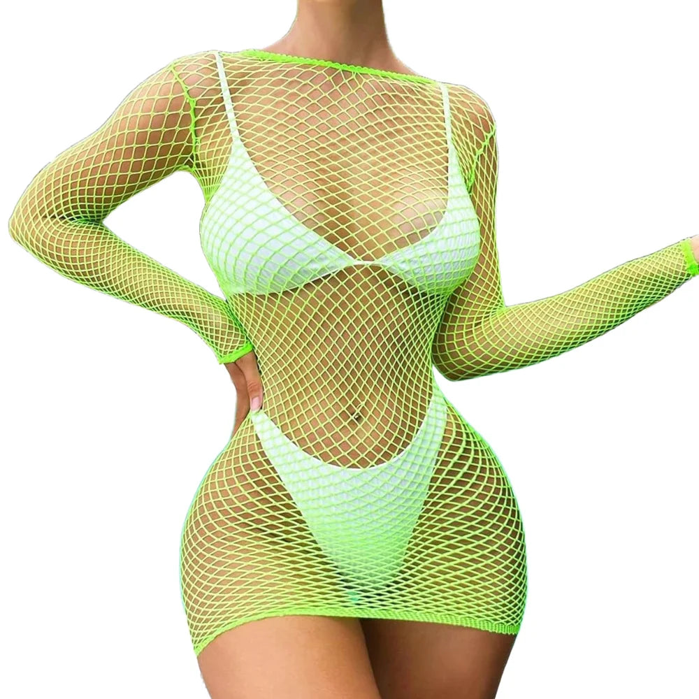Sexy Fishnet Cover up for Swimwear Women Summer Plus Size Beachwear Bikini Cover up Hollow Bathing Suit Cover up Dress