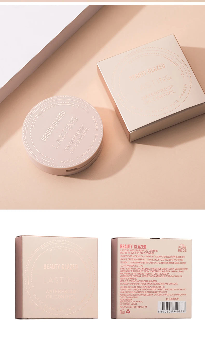 BEAUTY GLAZED Oil Control Matte Face Powder Long Lasting Flawless Setting Powder Face Makeup With Mirror