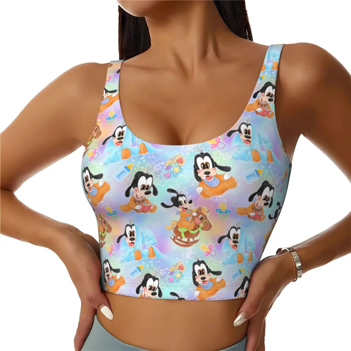 Custom Goofy Cartoons High Impact Sports Bras for Women Mangas Seamless Workout Running Crop Tank Tops