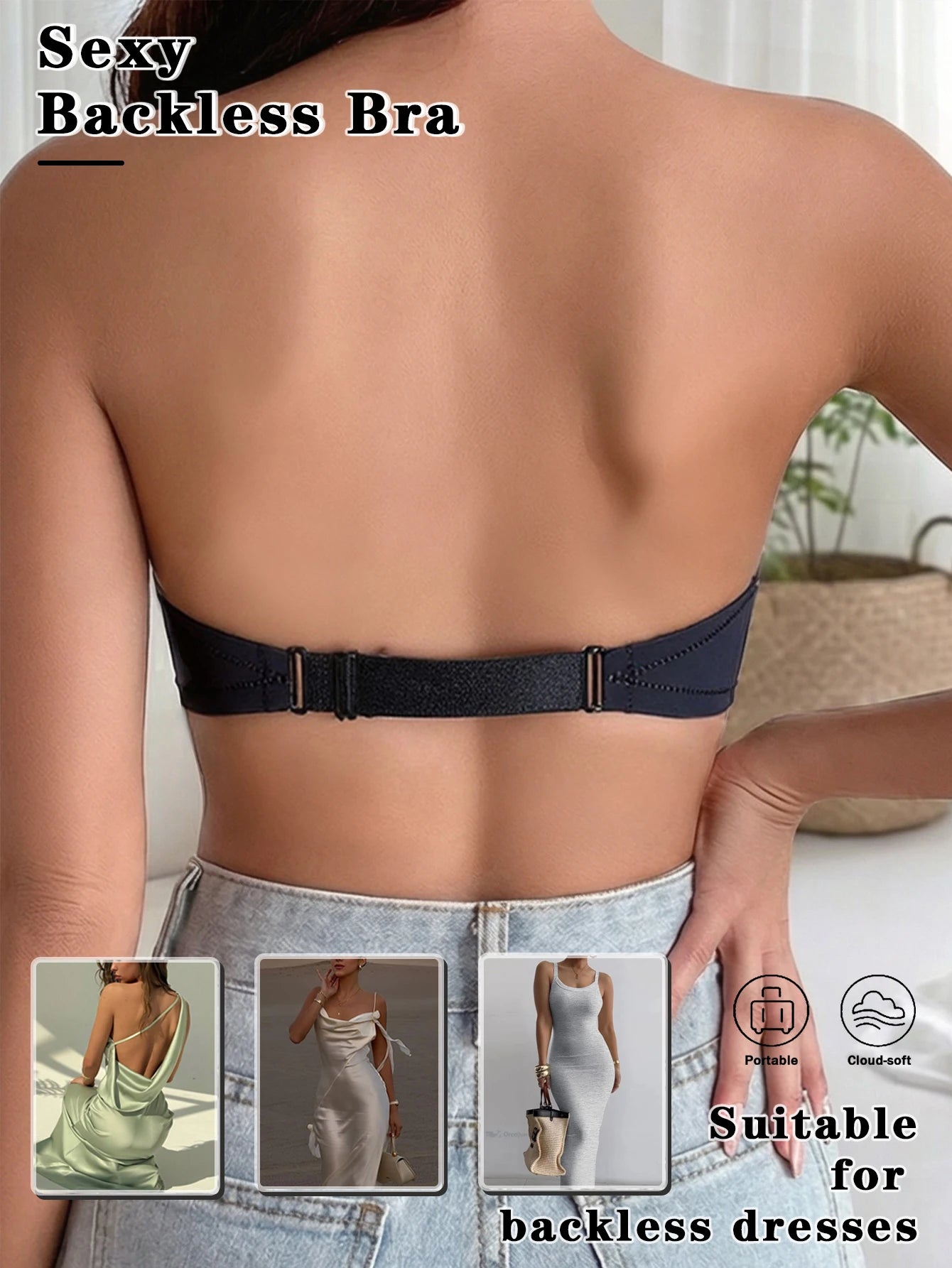 Strapless Bra Front Closure Push Up Bras For Women Heart Pattern Cup Backless Invisible Strapless Underwear Sexy Lingerie