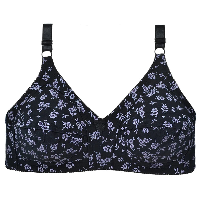 Floral Print Cotton Unlined Bra plus Size Lingerie Comfortable Wire Free Underwear Thin 36-46C Women's Sexy Innerwear