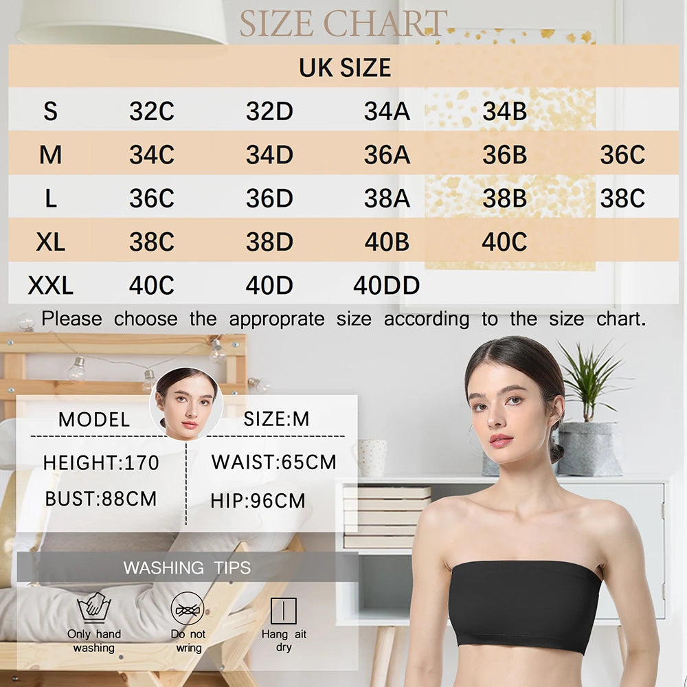 Women Tube Strapless Bra Chest Wrap Bandeau Unlined Seamless Breathable Comfortable Underwear Tops with Clear Straps