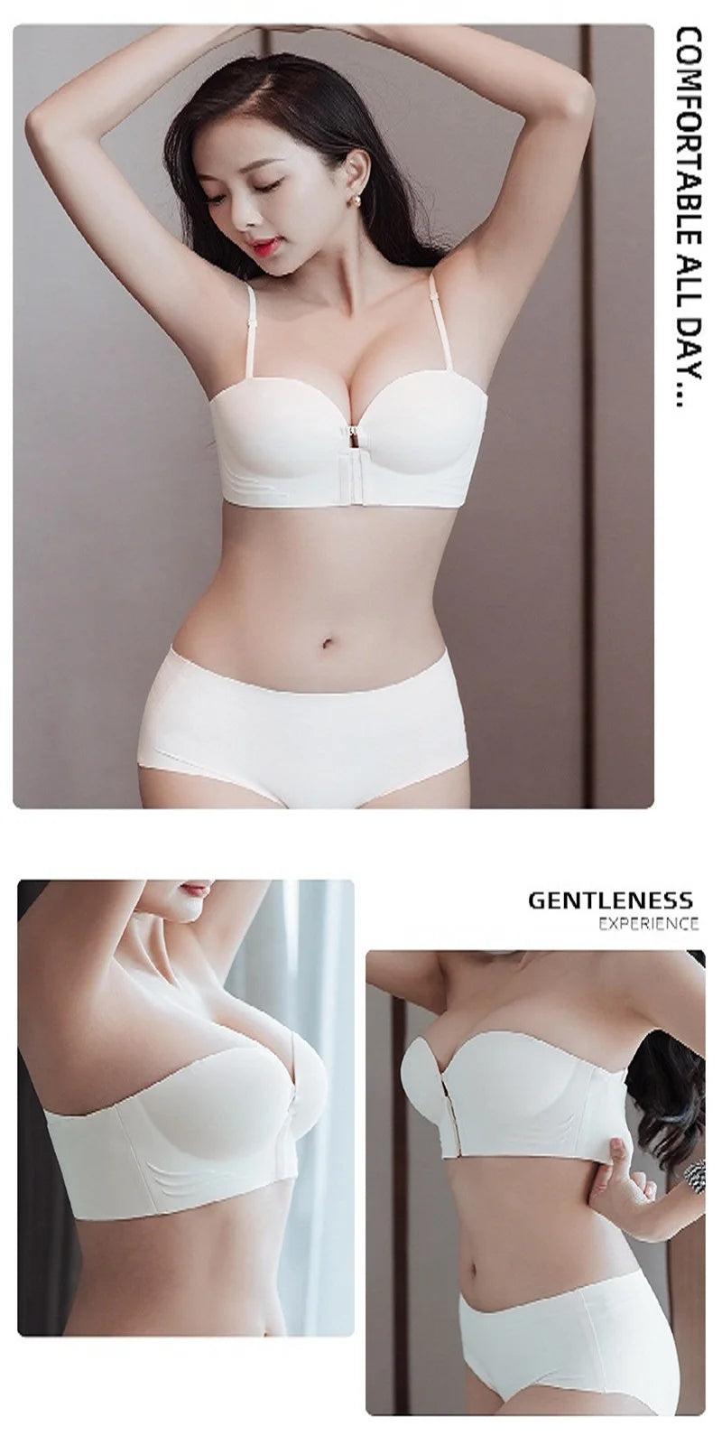 Strapless Bras Women Front Closure Seamless Brassiere Push Up Thick Underwear Adjustable Female Soft Solid Invisible Lingerie