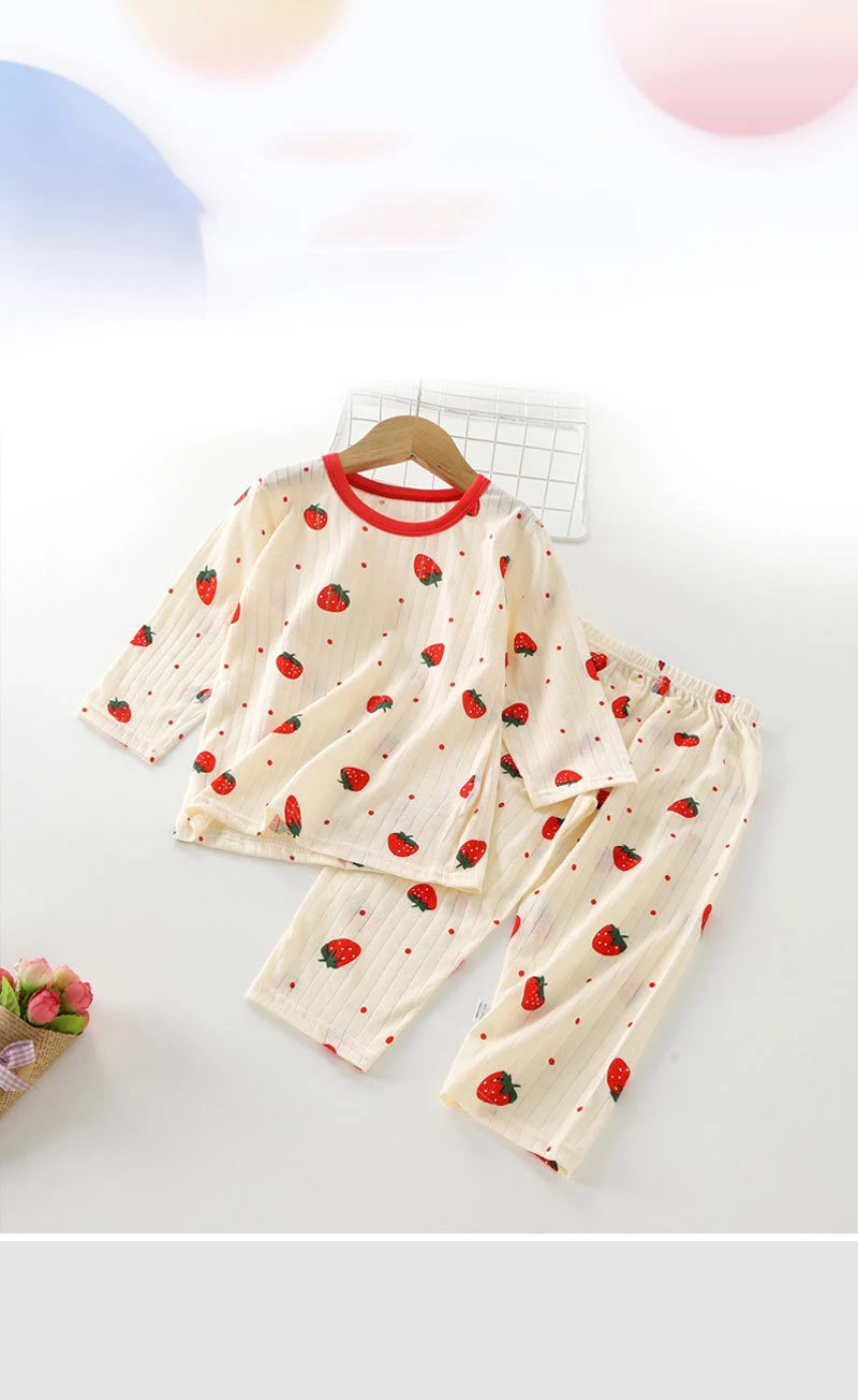 Summer Kids Pajama Set A-Class Cotton Long-Sleeve Carton Print Homewear Thin Breathable Air Conditioning Sleepwear