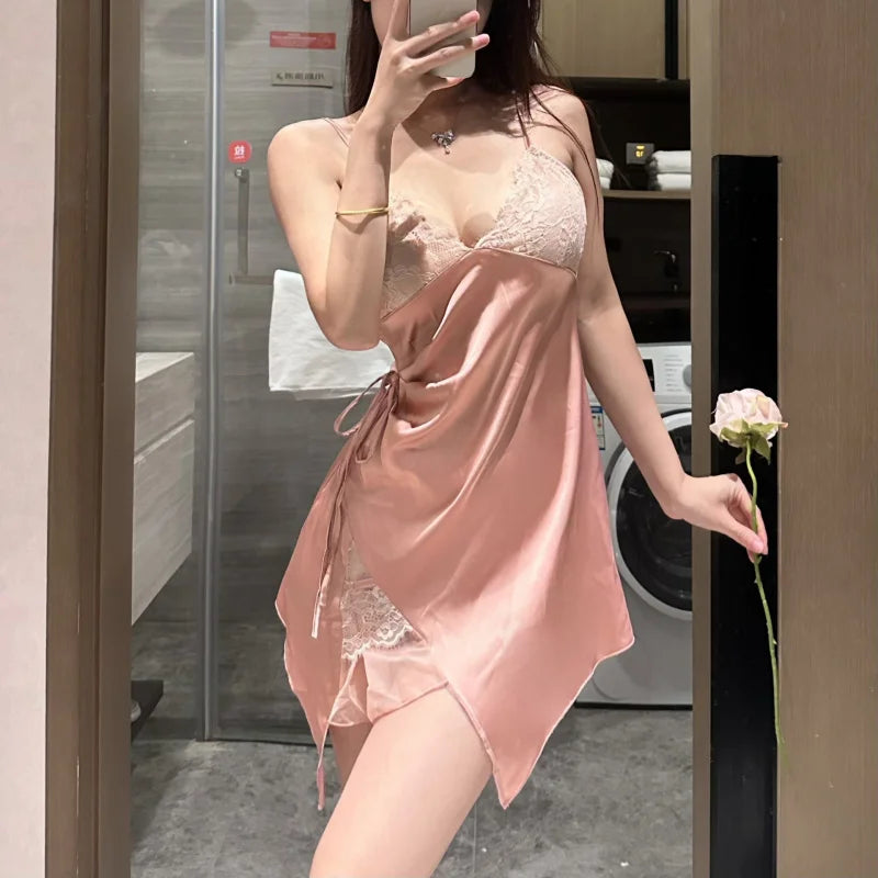 Lingerie In A Pure And Alluring Style, Camisole Nightdress, Home Wear, French Lace Backless Camisole Nightdress Uniform