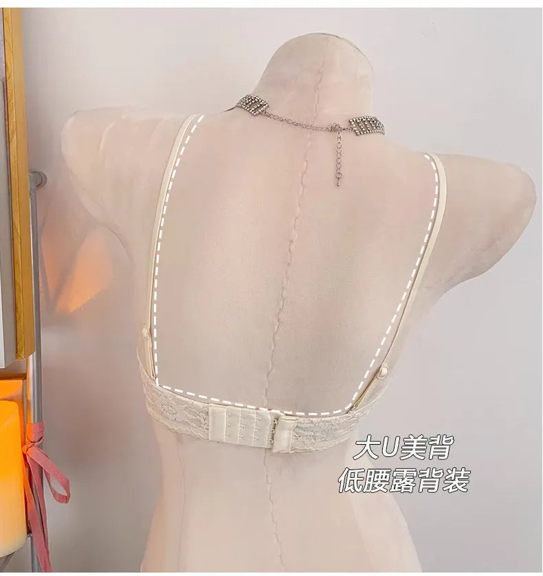 Lace Halter Backless Bra Push Up Small Bust Sexy Pure Desire Back Beauty Women Young Girl Fashion Intimates Underwear New Trend
