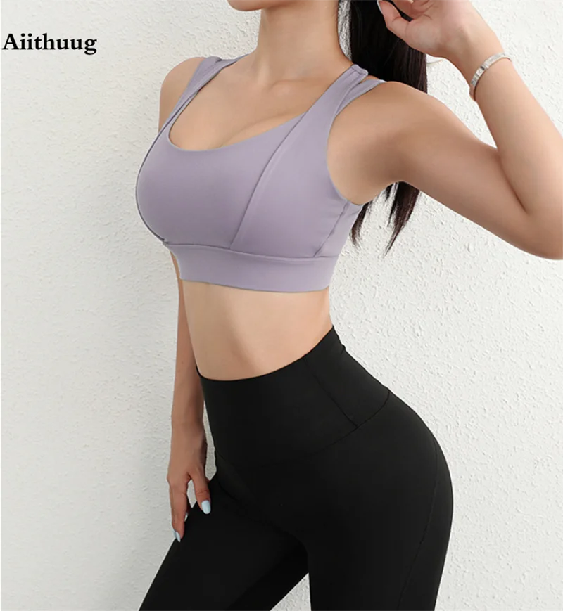 Aiithuug Sports Bras for Yoga Gym Workout Crop Top Fitness Tops Bounce Control Jogging Bras Push Up Running Top Active Wear