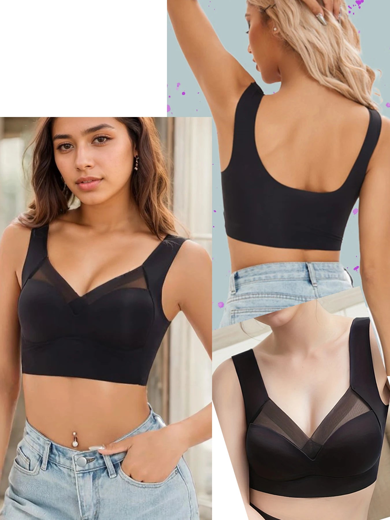 Womens Bras for Older Women Seamless Wireless Posture Correcting Push Up No Underwire Anti Sagging Full Coverage Ice Silk Bra