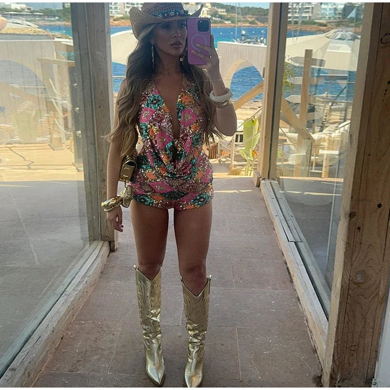 Sexy Sequin Halter Vest Shorts Women 2 Piece Sets Women Sleeveless Backless Vest Hip Package Short Pant 2026 Summer Lady Set ﻿