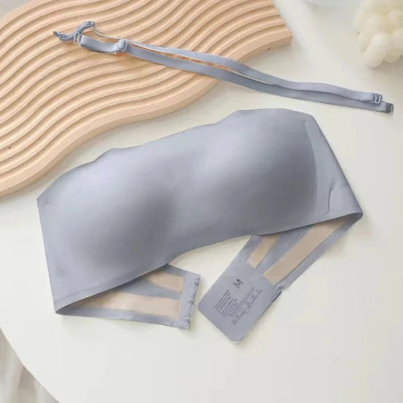 Strapless Bra For Women Outdoor Summer Wear Thin Non-slip Seamless Invisible Chest Tube Shrink Jelly Wrap Bra