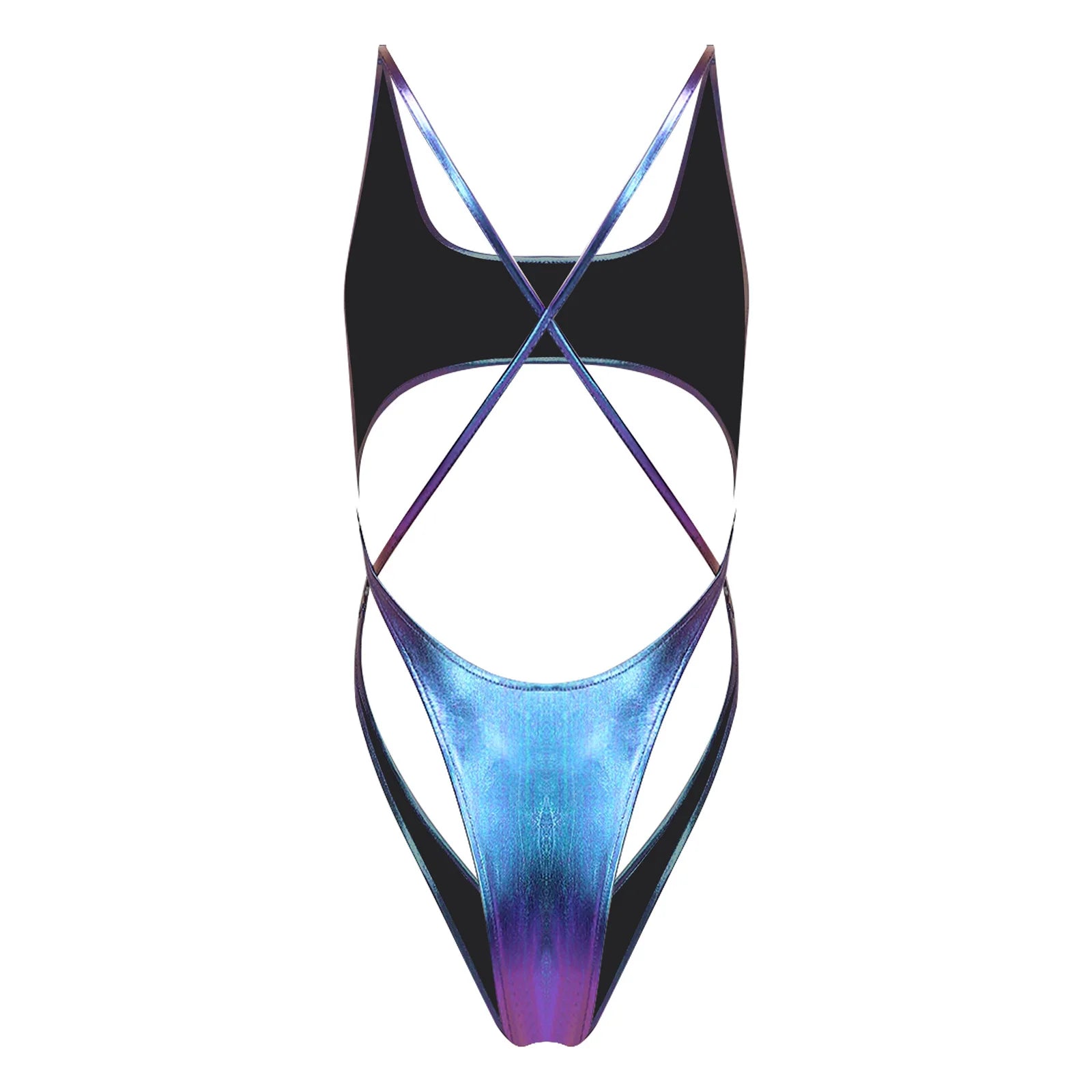 Women One-piece Swimsuit Metallic Shiny Backless Cutout Bodysuit Micro Bikini Swimwear Bathing Suit for Beach Pool Nightclub