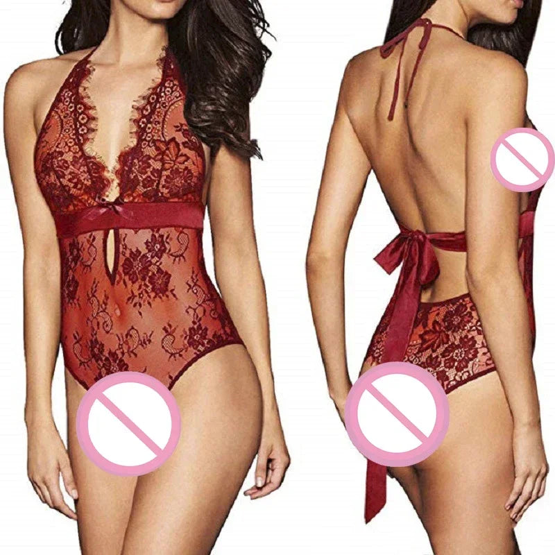 Lace Sexy Babydoll Lingerie Female Dress Backless See Through Nightdress Chemises Women Sleepwear Erotic Underwear