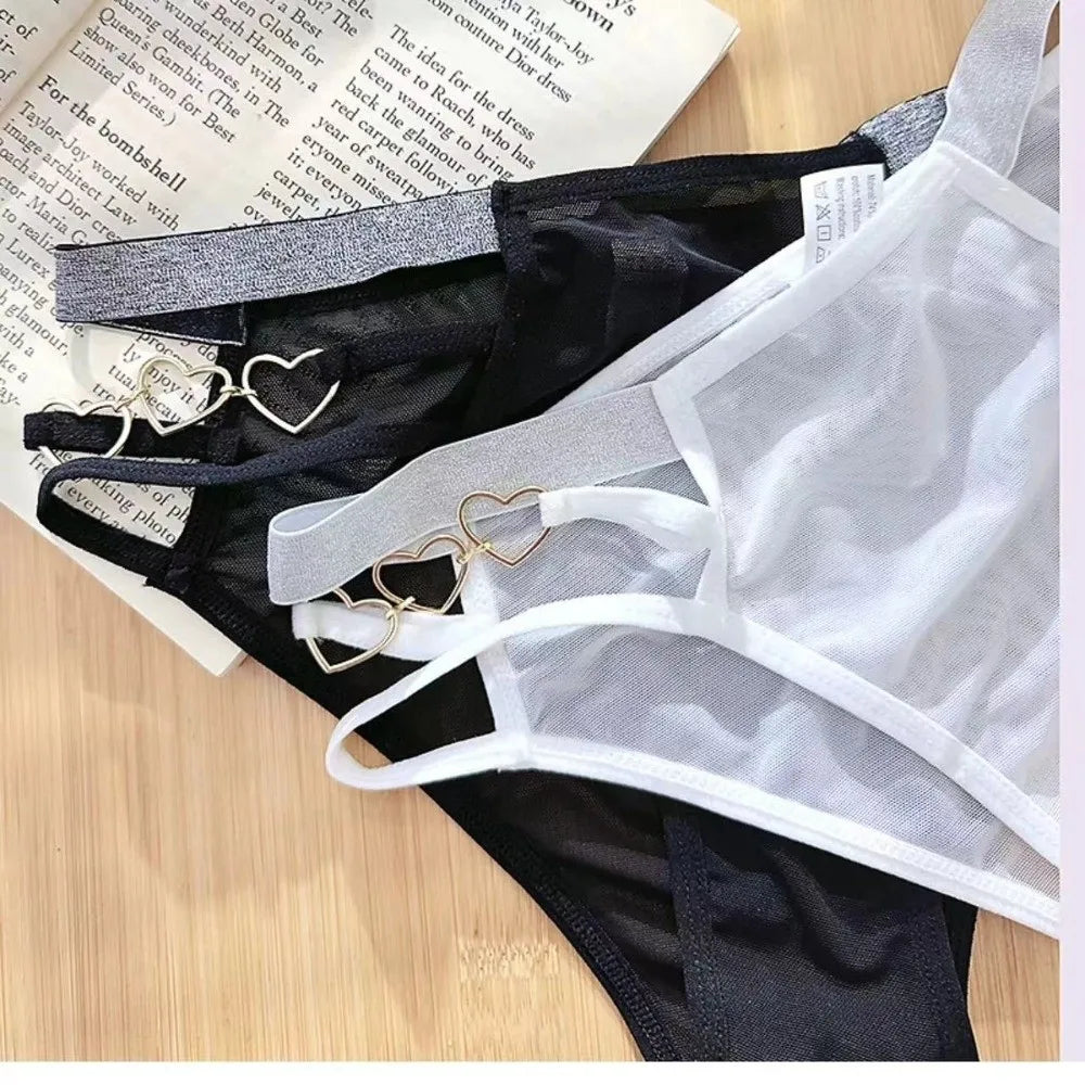 Lingerie Low-rise Women Underwear Glitter Strap Hollow Out Seamless Briefs Mesh Transparent Ladies Panties Gift