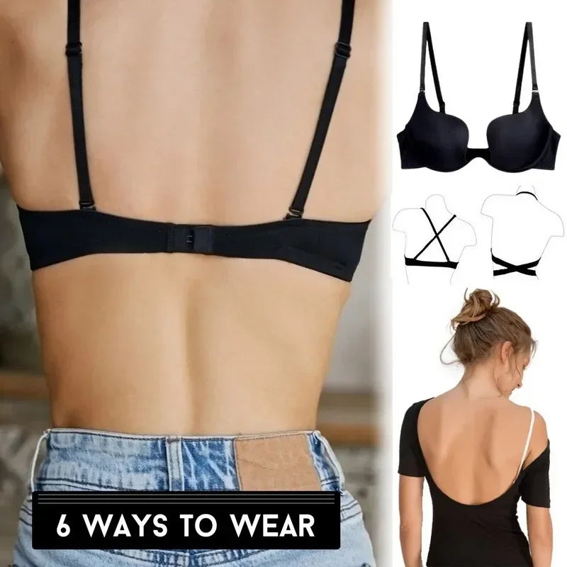 Push Up Bra Backless Women Bras Low Cut Sexy Plunge Brassiere Open Back Wedding Underwear Invisible Seamless Deep U Lingerie