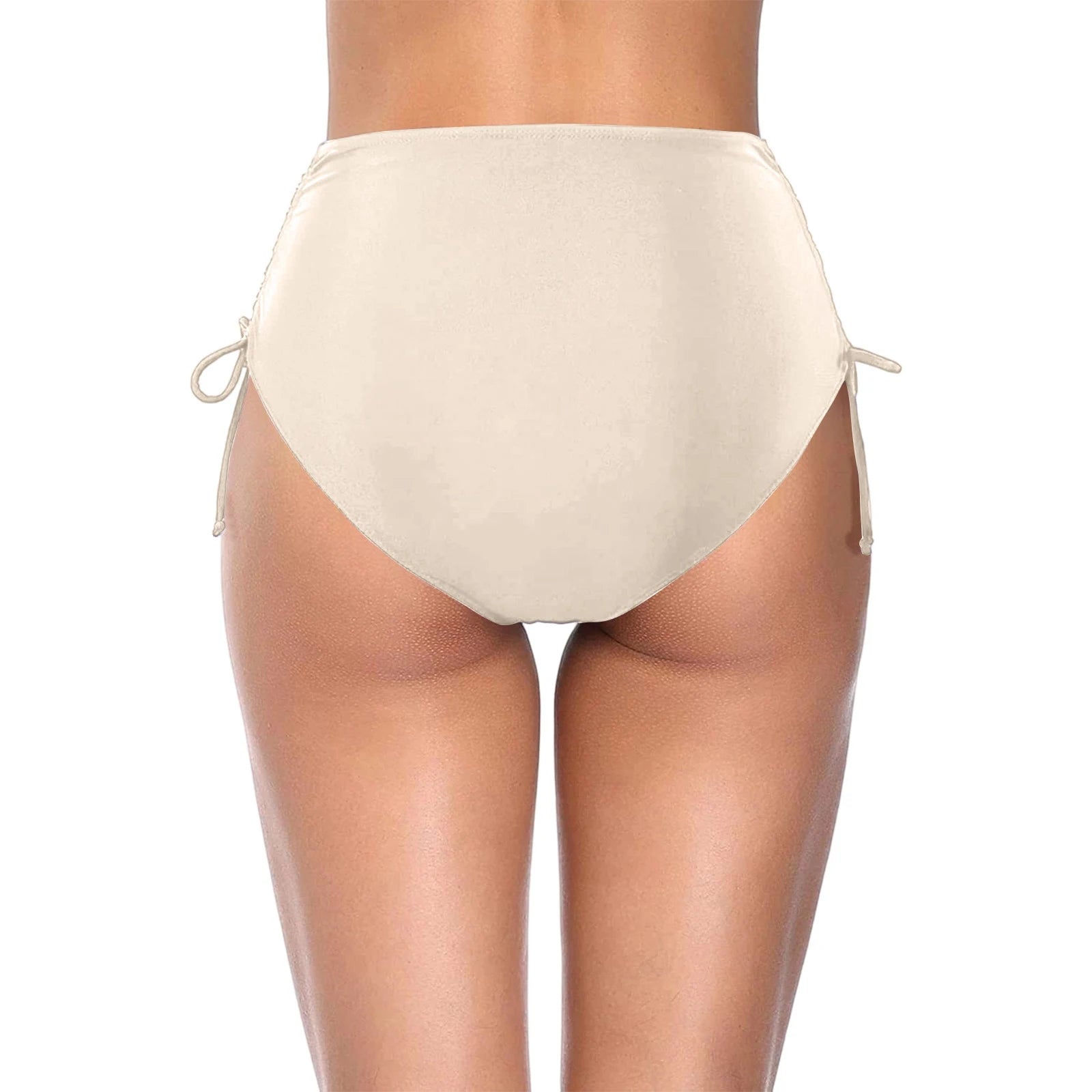 Basic Tight Swimming Bottoms for Female Solid Color High Waist Full Coverage Bikini Split Swimsuit Briefs Beach Drawstring Trunk