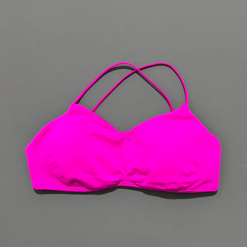 Women Halter Sports Bra Breathable Soft Comfortable Strappy Backless Medium Support Removable Pads Gym Fitness Athletic Bras