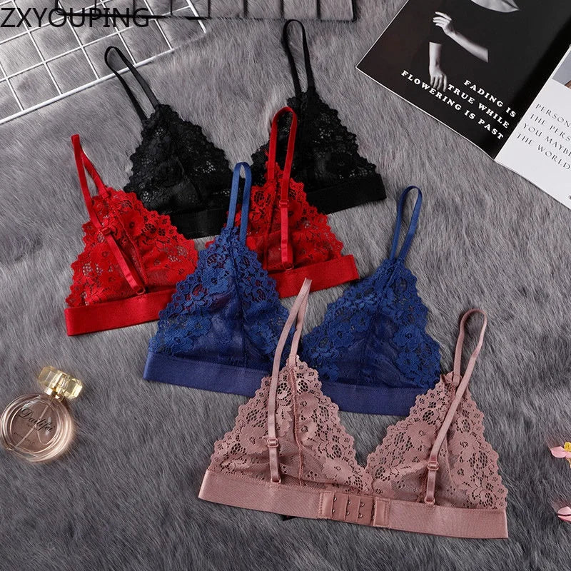 3PCS Women's Seductive Comfort Bralettes Unlined Lace Bra