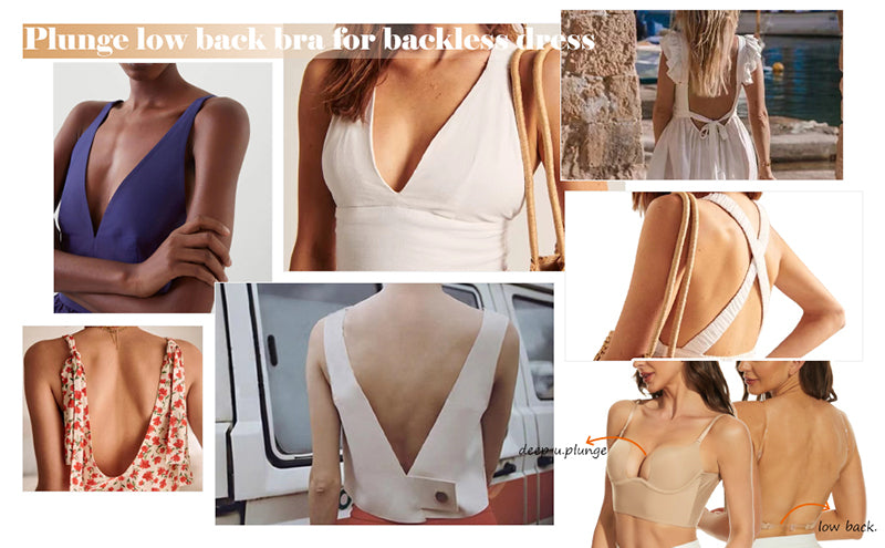 Seam-free Womens Low Cut Plunge Bra Wire Lifting Deep U Shaped Multi-Way Push Up Convertible Plunge Backless Sexy Bra