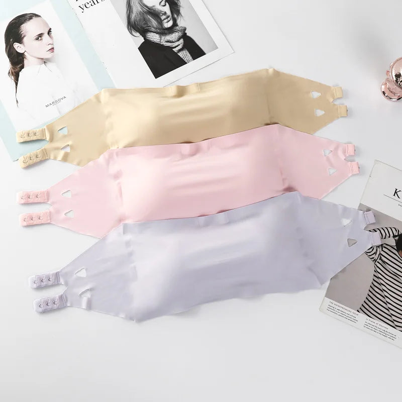 3Pcs/Set Strapless Bra Ice Silk Tube Tops Women Seamless Underwear Invisible Wrapped Chest Female Backless Bra Intimates