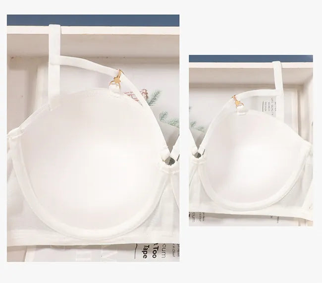 Sexy French Lace Balconette Bra Set Strappy Back for Small Bust Soft Underwire Demi Cup Natural Lift Anti Sag Party Heavy Duty
