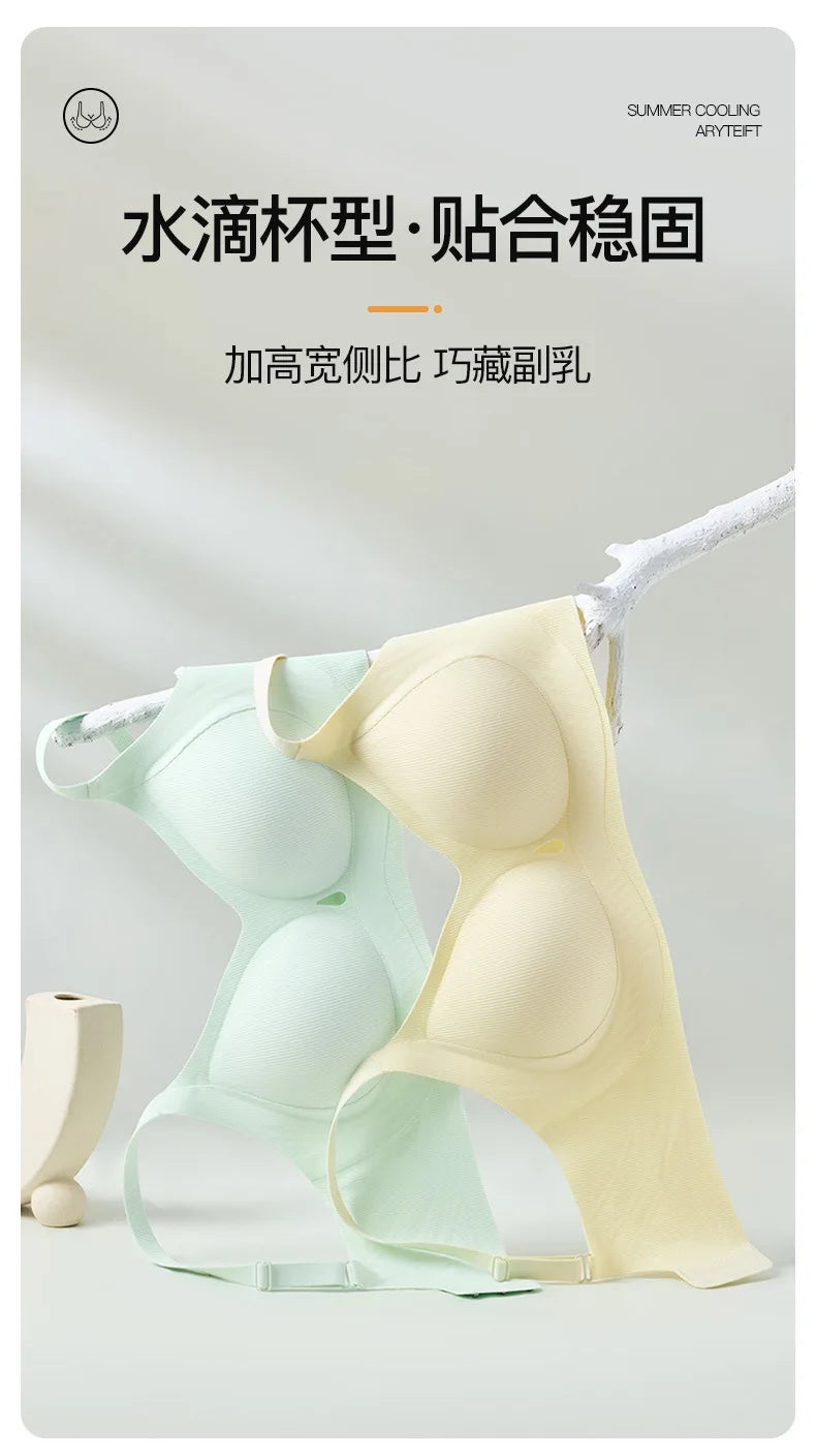 Ribbed Fashion Seamless Bra Without Underwire Skin-Friendly Comfortable Breathable Lift Small Chest Gather Soft Support Bra