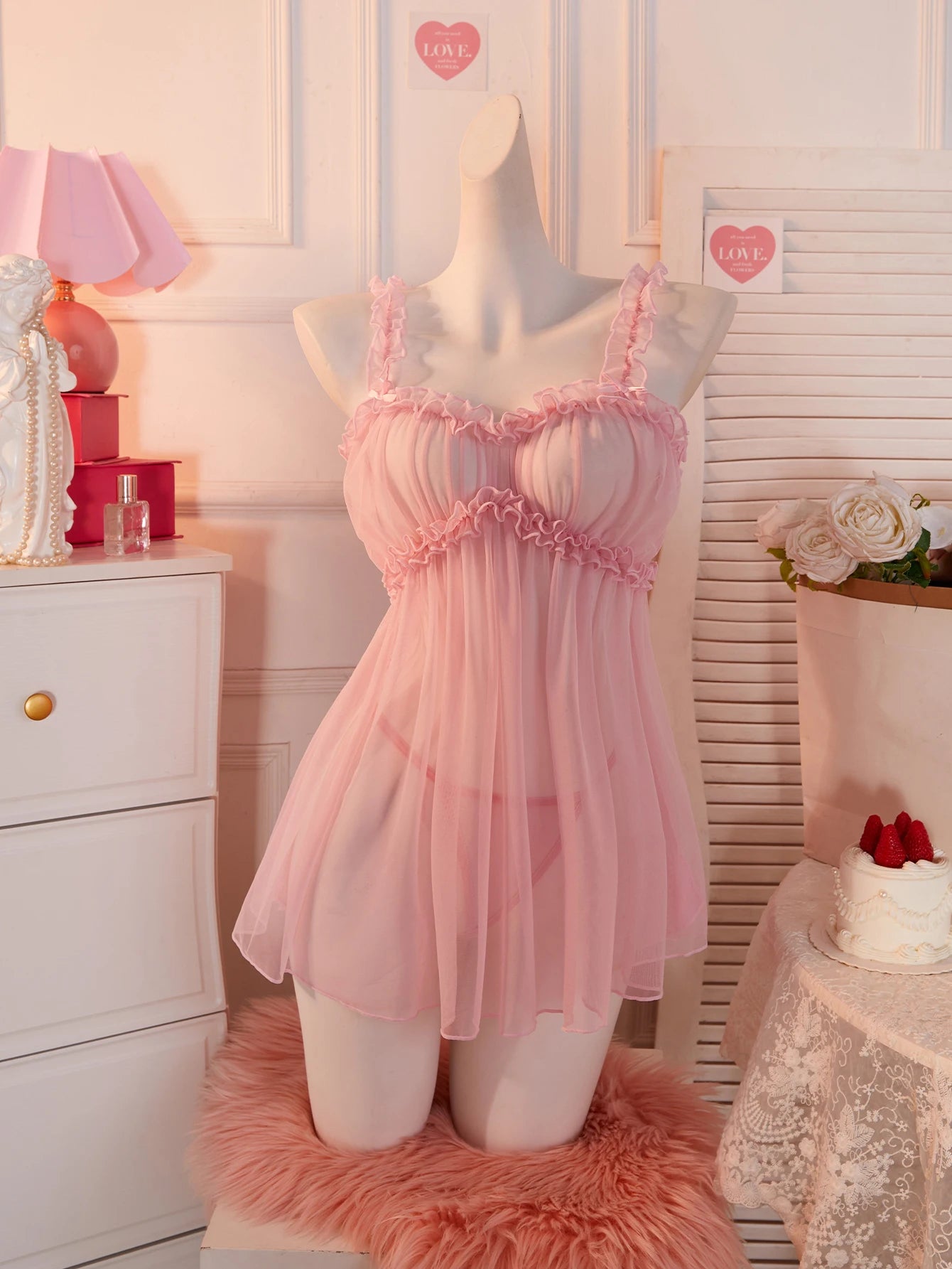 Sexy Babydoll Dress Women Lingerie See-through Sling Wedding Nightdress And T-back Set Elegant Cute Sleepwear For Date Surprise