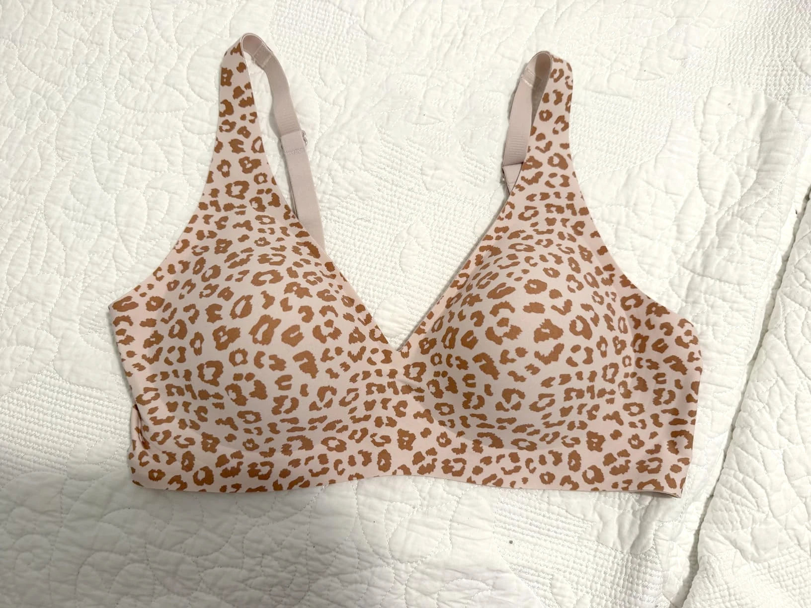 Pink Leopard Deep V Push Up Jelly BrasWireless Supportive Bra No Underwire Comfortable Bras Plunge Seamless Bralette