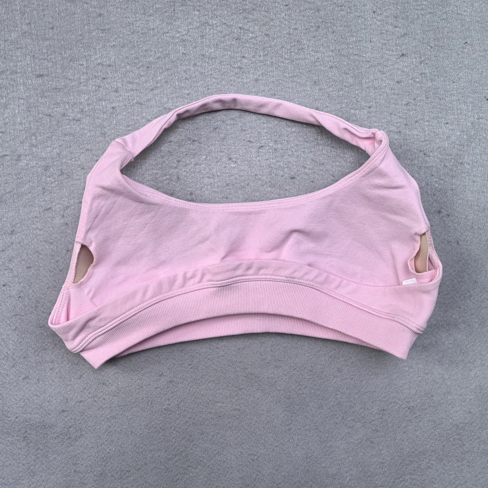 Sports Bra for Women Seamless Halter Neck Strap Bra Sexy Open Back Padded Yoga Top Bra Medium Support Gym Crop Top