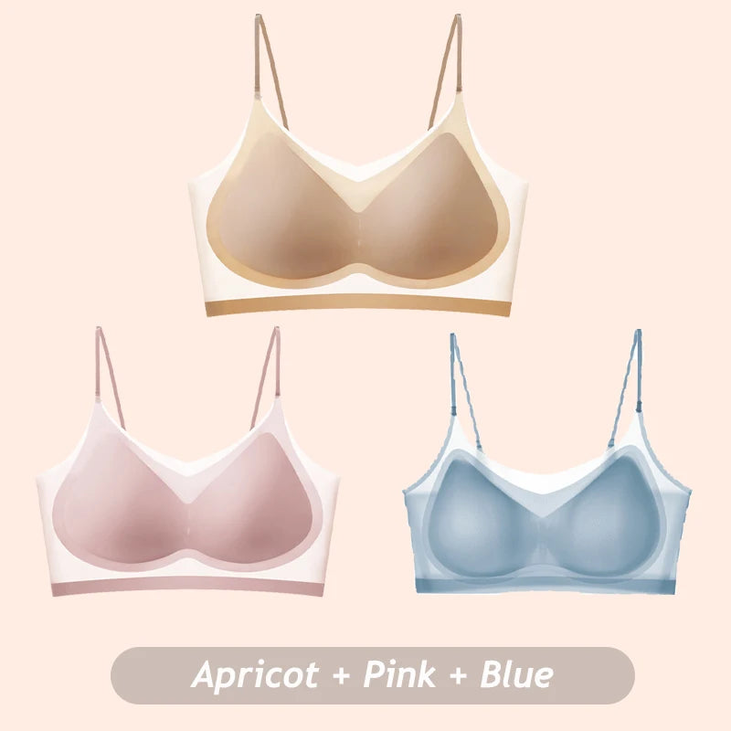 3PCS Ultra-Thin Breathable Ice Silk Bras Women's Seamless Back Halter Vest Wrap Bras Chest Gather Together Light Breathable Tops