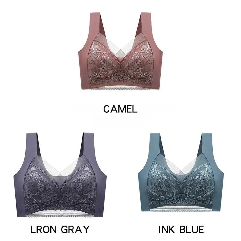 3 Pcs Women's Push Up Bralette Wireless Bras - 5cm Natural Lift, Seamless Lace Plus Size (L-6XL), No Underwire Comfort