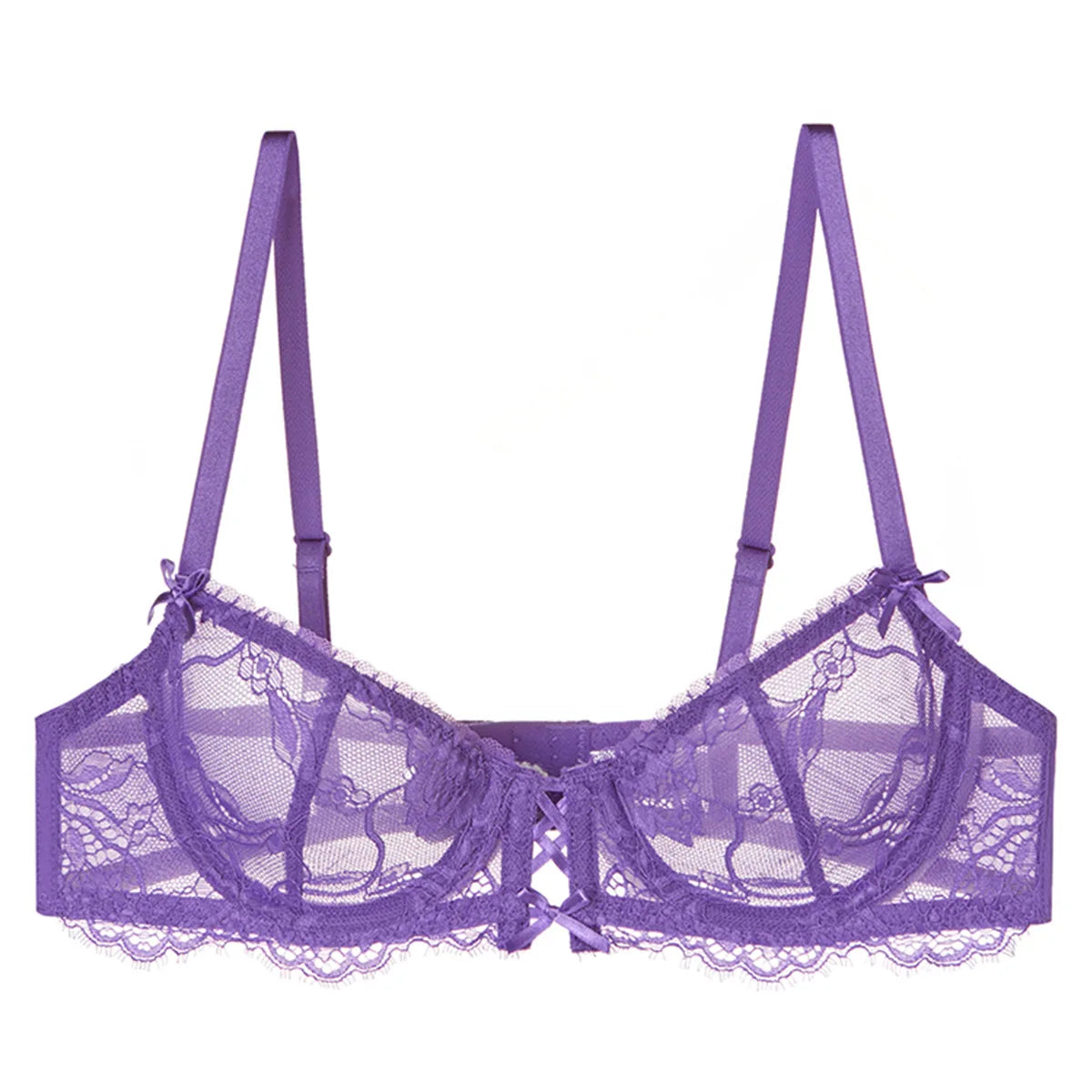 Women Sexy Bra See Through Lace Lingerie Bow Lace Embroidery Underwear Daily Female Bra