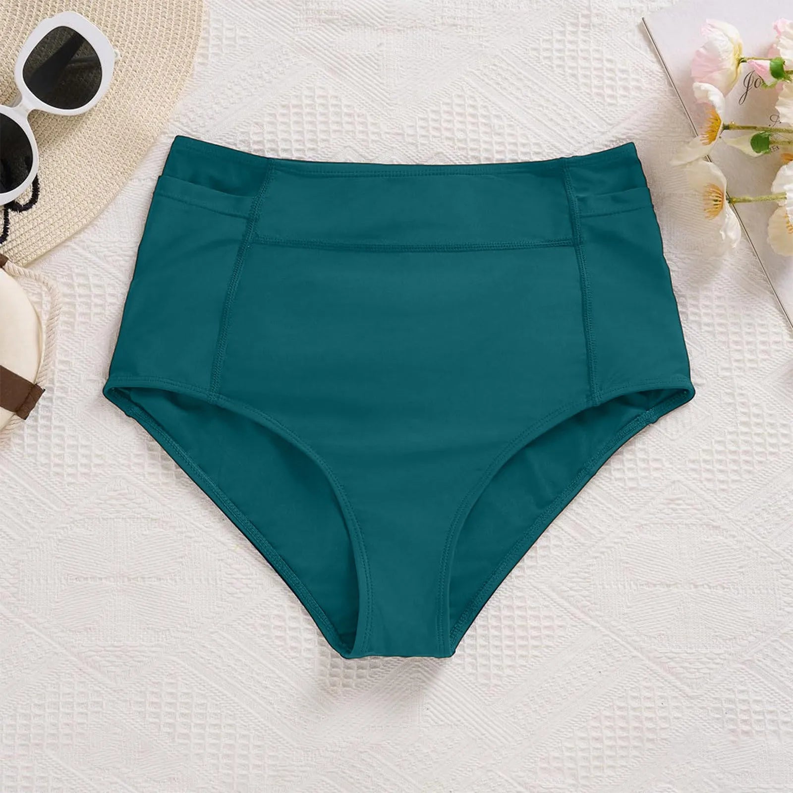 Women's High Waist Swimming Bottoms, Vintage Basic Bikini, Full Coverage Split Swimsuit Briefs, Swimming Trunk with Pockets