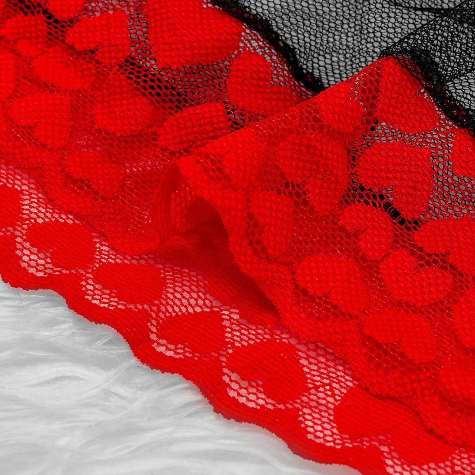 Sexy doll lingerie set, transparent mesh lingerie with a three-piece love embroidery, bra, skirt panties, female lace apparel.