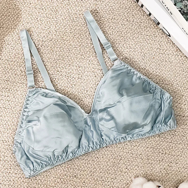 Double-layer Silk Bra Without Underwire, Big Breast, Lightweight Full Coverage Non Padded Brassiere Minimizer Underwear Women