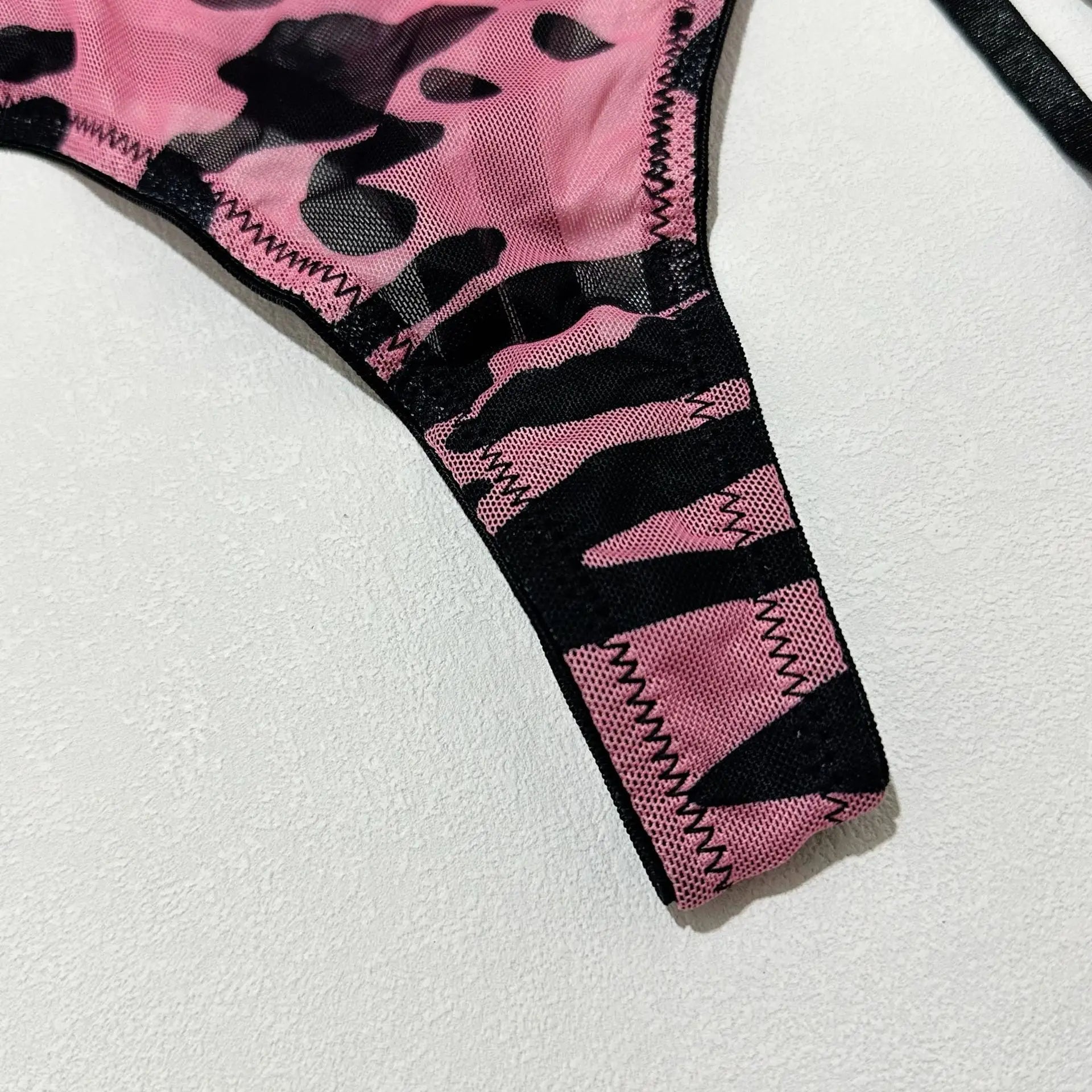 5Pcs Leopard Lingerie Set With Garter Belt Stockings Gloves Mesh Bra and Panty Set Strappy Underwear Erotic Costume For Women