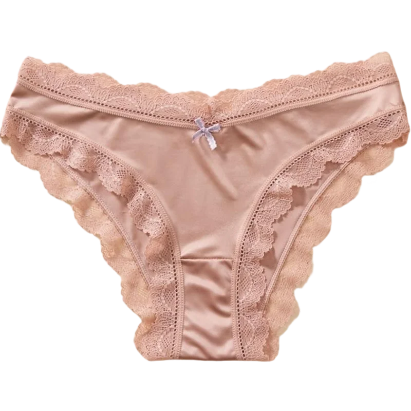 Felinus Ice Silk One-piece Slip Material Low Waist Sexy Lingerie Ladies French Satin Underwear Briefs New Lace Triangle Panties