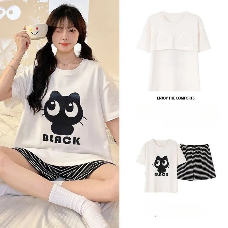 Ensembles Pyjama Set Bajama Summer Women Lady Pajamas for Woman Nightwear Women's Summer Suit With Shorts Loungewear Sets Woman