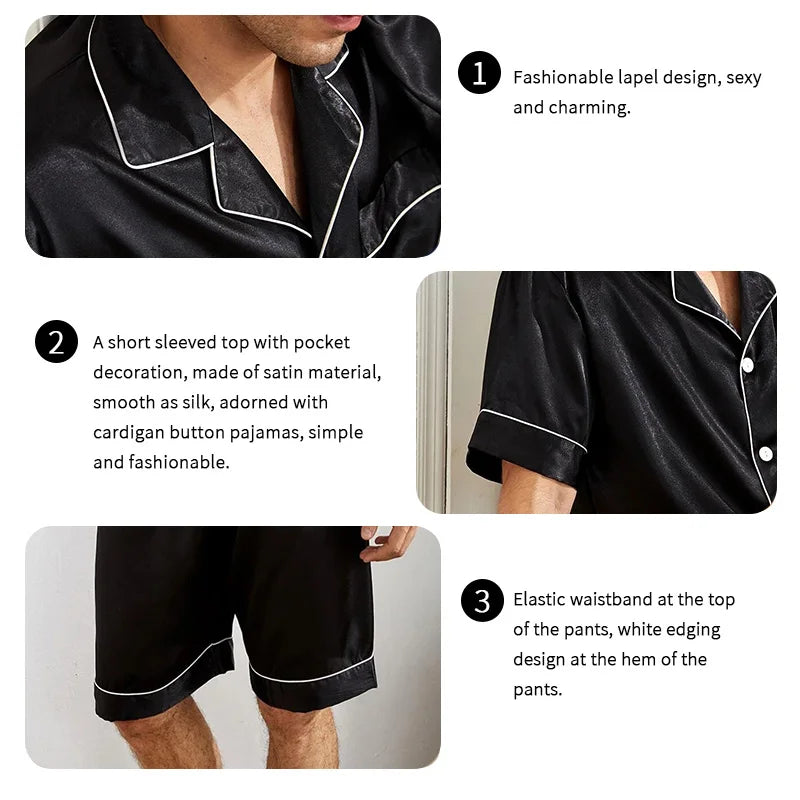 Summer Men's Pajama Sets Short-Sleeve Top with Shorts 2 Piece Set Pajama Pj Sets Comfortable Fit Sleepwear Loungewear Soft Pjs