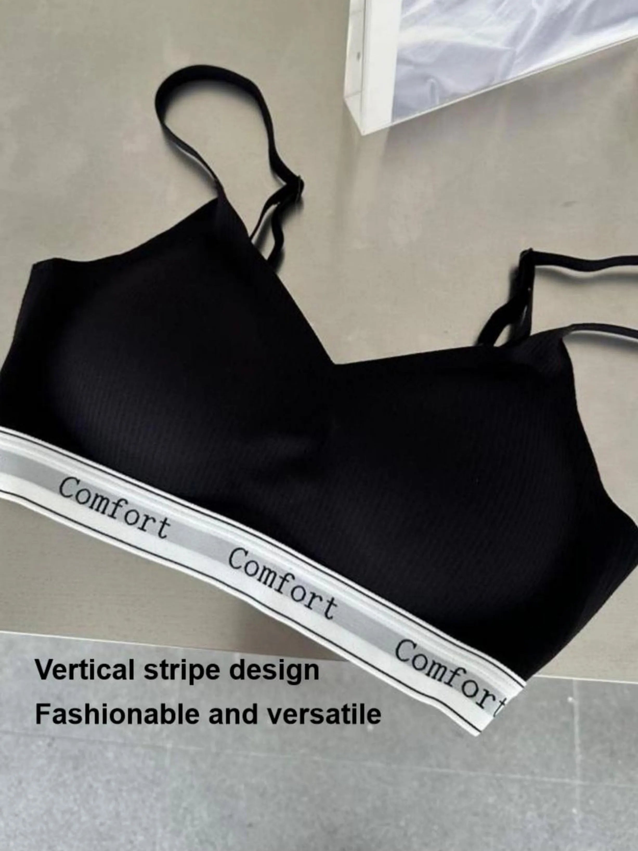 1 Piece, All-Season High-Quality Fashionable Sports Bra with Adjustable Thin Straps, Large U-Shaped Back, Seamless, Wireless, Lightweight, Skin-Friendly, Soft, Breathable, Comfortable, Supportive, Ribbed Fabric with Lettered