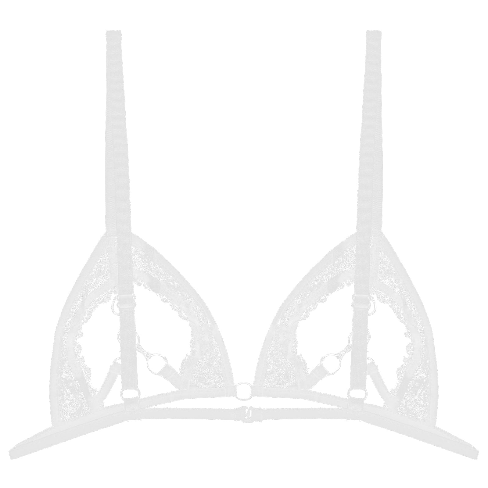 Women's Sexy See Through Sheer Lace Bras Lingerie Open Cups Bra Top Underwear Hollow Out Bra with Metal Rings Linked at Bust
