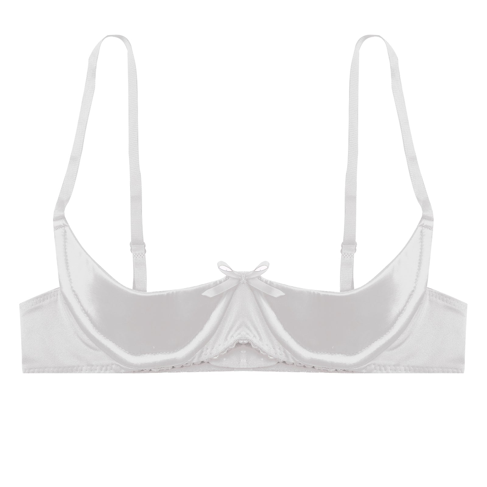 Womens Sexy Satin Intimates Lingerie Bras Female Adjustable Straps Underwire Half Cup Bow Push Up Balconette Brassiere Underwear