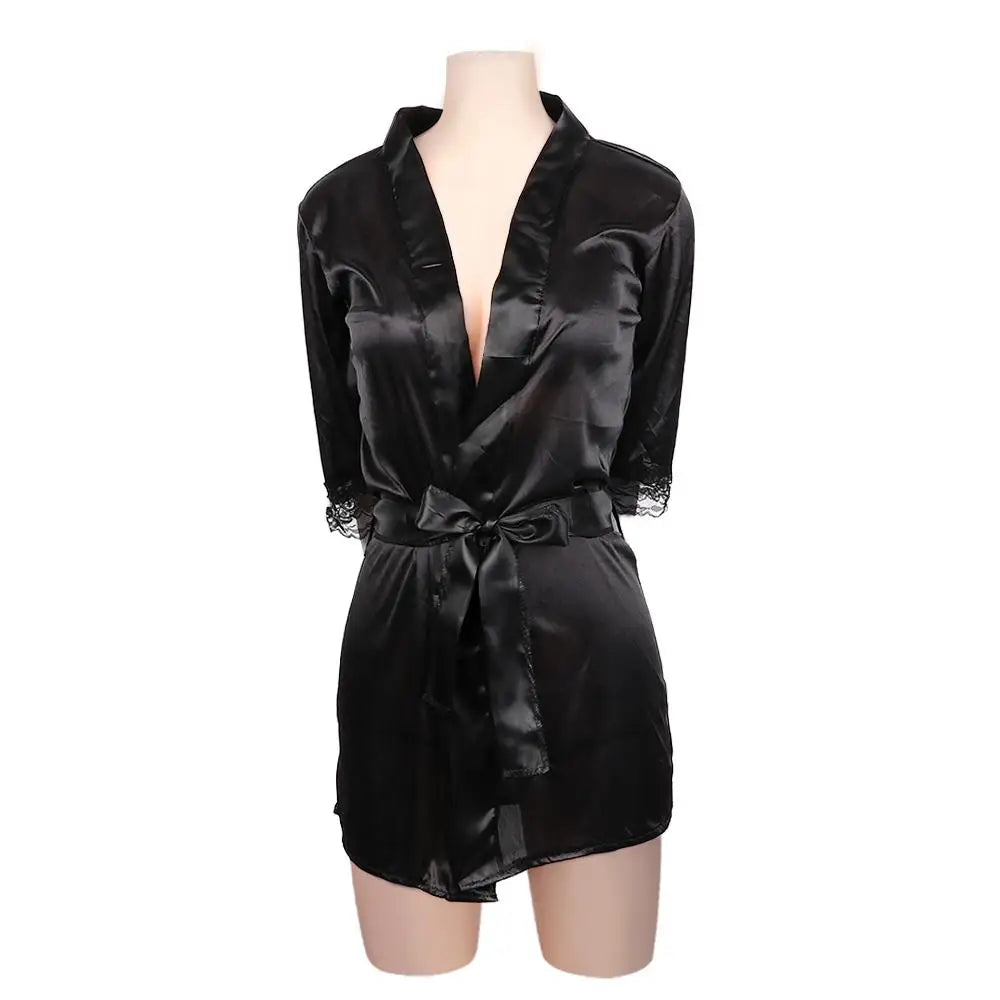 Women Satin Lace Pajamas Lingerie Robe Sleepwear Nightdress Underwear